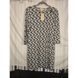 Women's Michael Kors Long Sleeve Dress M Black & White Geometric